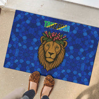 Tanzania Simba Lion Rubber Doormat with Floral Crown and Blue Mosaic Design