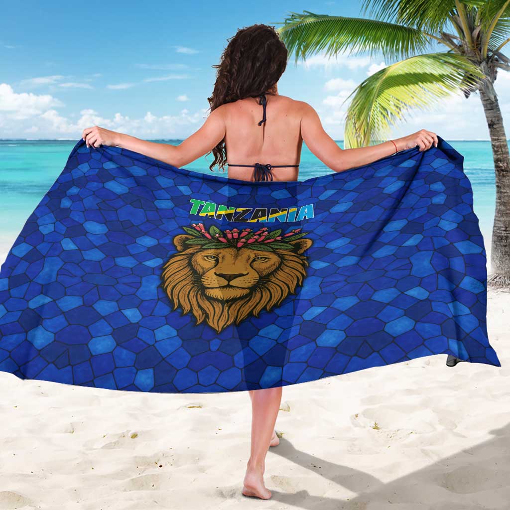Tanzania Simba Lion Sarong with Floral Crown and Blue Mosaic Design