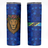 Tanzania Simba Lion Skinny Tumbler with Floral Crown and Blue Mosaic Design