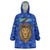 Tanzania Simba Lion Wearable Blanket Hoodie with Floral Crown and Blue Mosaic Design