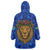 Tanzania Simba Lion Wearable Blanket Hoodie with Floral Crown and Blue Mosaic Design