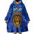 Tanzania Simba Lion Wearable Blanket Hoodie with Floral Crown and Blue Mosaic Design