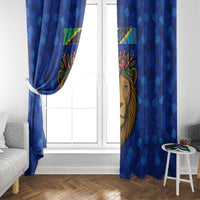 Tanzania Simba Lion Window Curtain with Floral Crown and Blue Mosaic Design