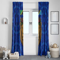 Tanzania Simba Lion Window Curtain with Floral Crown and Blue Mosaic Design