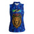 Tanzania Simba Lion Women Sleeveless Polo Shirt with Floral Crown and Blue Mosaic Design