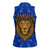 Tanzania Simba Lion Women Sleeveless Polo Shirt with Floral Crown and Blue Mosaic Design