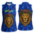 Tanzania Simba Lion Women Sleeveless Polo Shirt with Floral Crown and Blue Mosaic Design