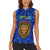 Tanzania Simba Lion Women Sleeveless Polo Shirt with Floral Crown and Blue Mosaic Design