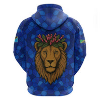 Tanzania Simba Lion Zip Hoodie with Floral Crown and Blue Mosaic Design