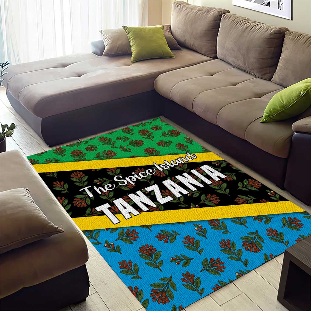Tanzania Spice Island Area Rug with Clove Leaf Pattern and National Flag Colors