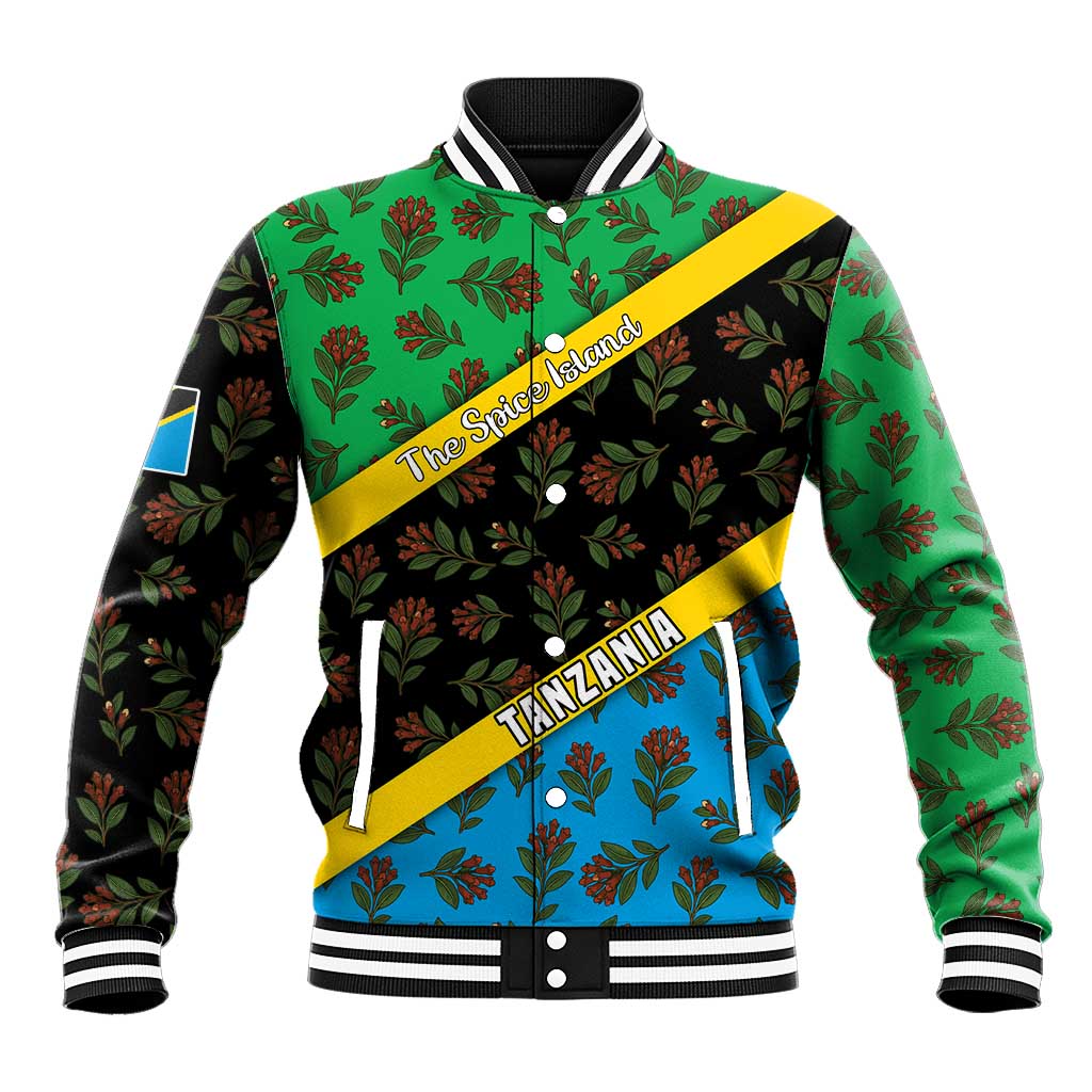 Tanzania Spice Island Baseball Jacket with Clove Leaf Pattern and National Flag Colors