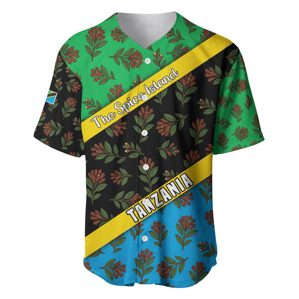 Tanzania Spice Island Baseball Jersey with Clove Leaf Pattern and National Flag Colors