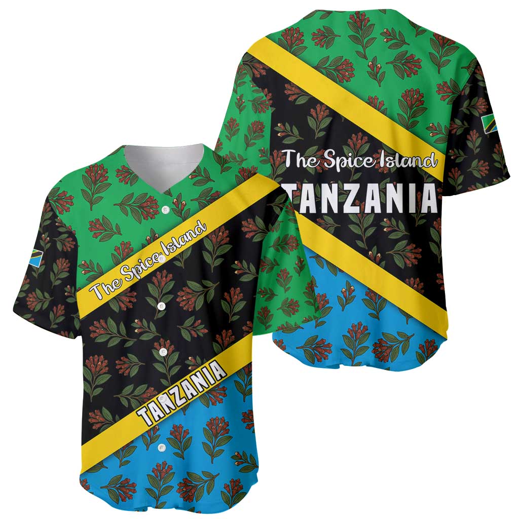 Tanzania Spice Island Baseball Jersey with Clove Leaf Pattern and National Flag Colors