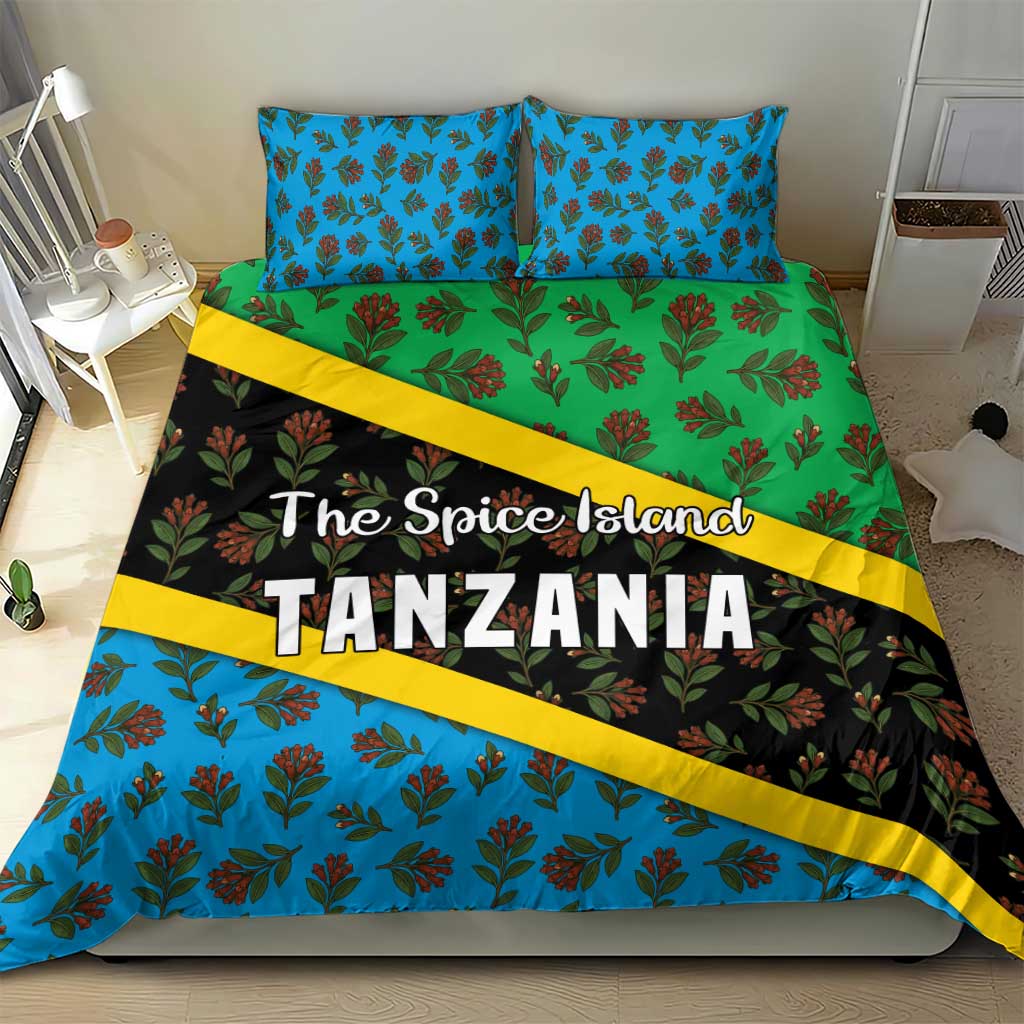 Tanzania Spice Island Bedding Set with Clove Leaf Pattern and National Flag Colors