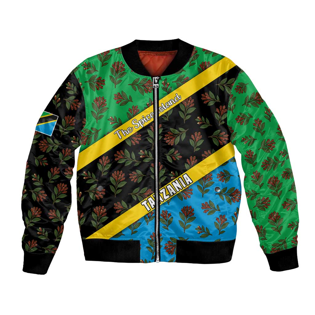 Tanzania Spice Island Bomber Jacket with Clove Leaf Pattern and National Flag Colors