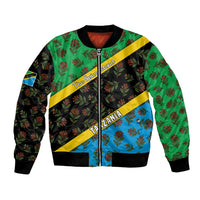 Tanzania Spice Island Bomber Jacket with Clove Leaf Pattern and National Flag Colors