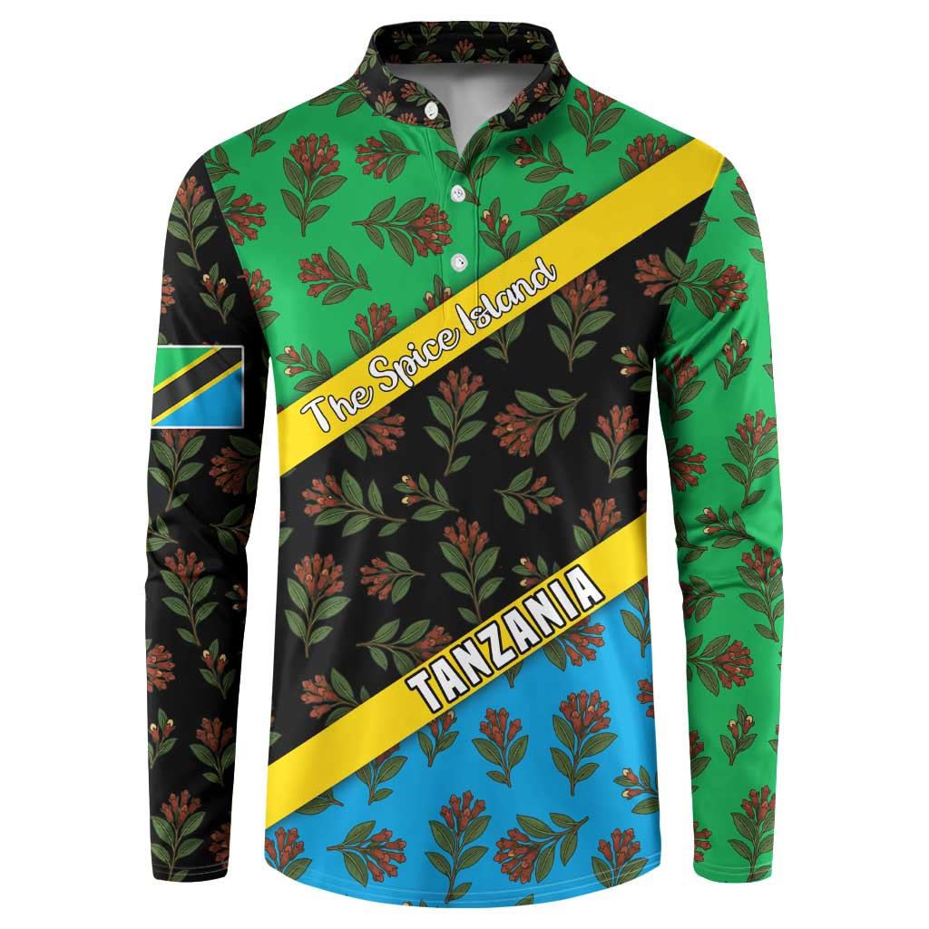 Tanzania Spice Island Button Sweatshirt with Clove Leaf Pattern and National Flag Colors