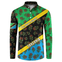 Tanzania Spice Island Button Sweatshirt with Clove Leaf Pattern and National Flag Colors