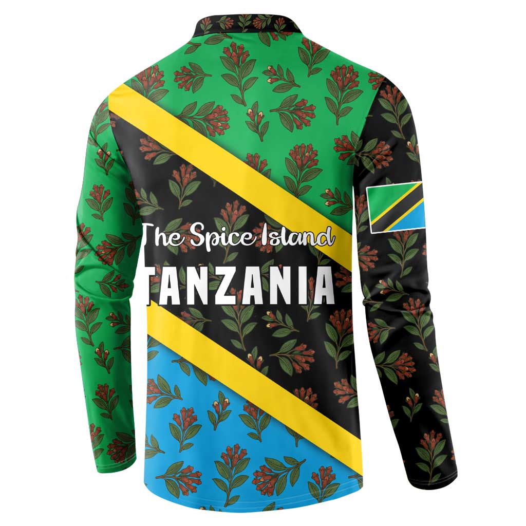 Tanzania Spice Island Button Sweatshirt with Clove Leaf Pattern and National Flag Colors
