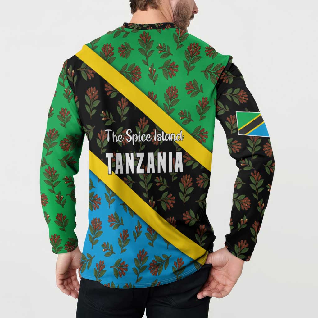Tanzania Spice Island Button Sweatshirt with Clove Leaf Pattern and National Flag Colors