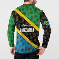 Tanzania Spice Island Button Sweatshirt with Clove Leaf Pattern and National Flag Colors