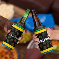Tanzania Spice Island 4 in 1 Can Cooler Tumbler with Clove Leaf Pattern and National Flag Colors