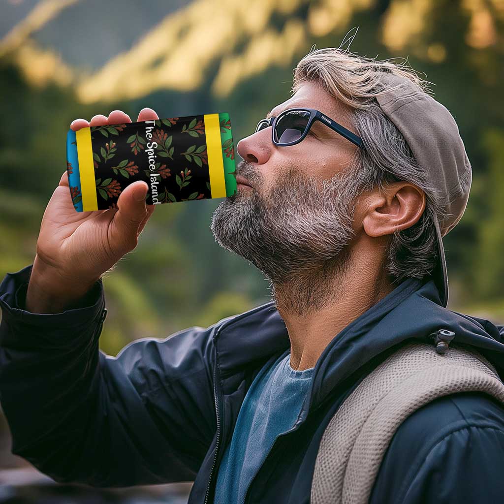 Tanzania Spice Island 4 in 1 Can Cooler Tumbler with Clove Leaf Pattern and National Flag Colors