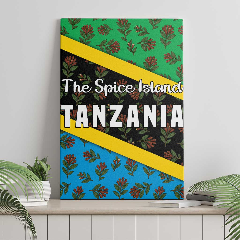 Tanzania Spice Island Canvas Wall Art with Clove Leaf Pattern and National Flag Colors