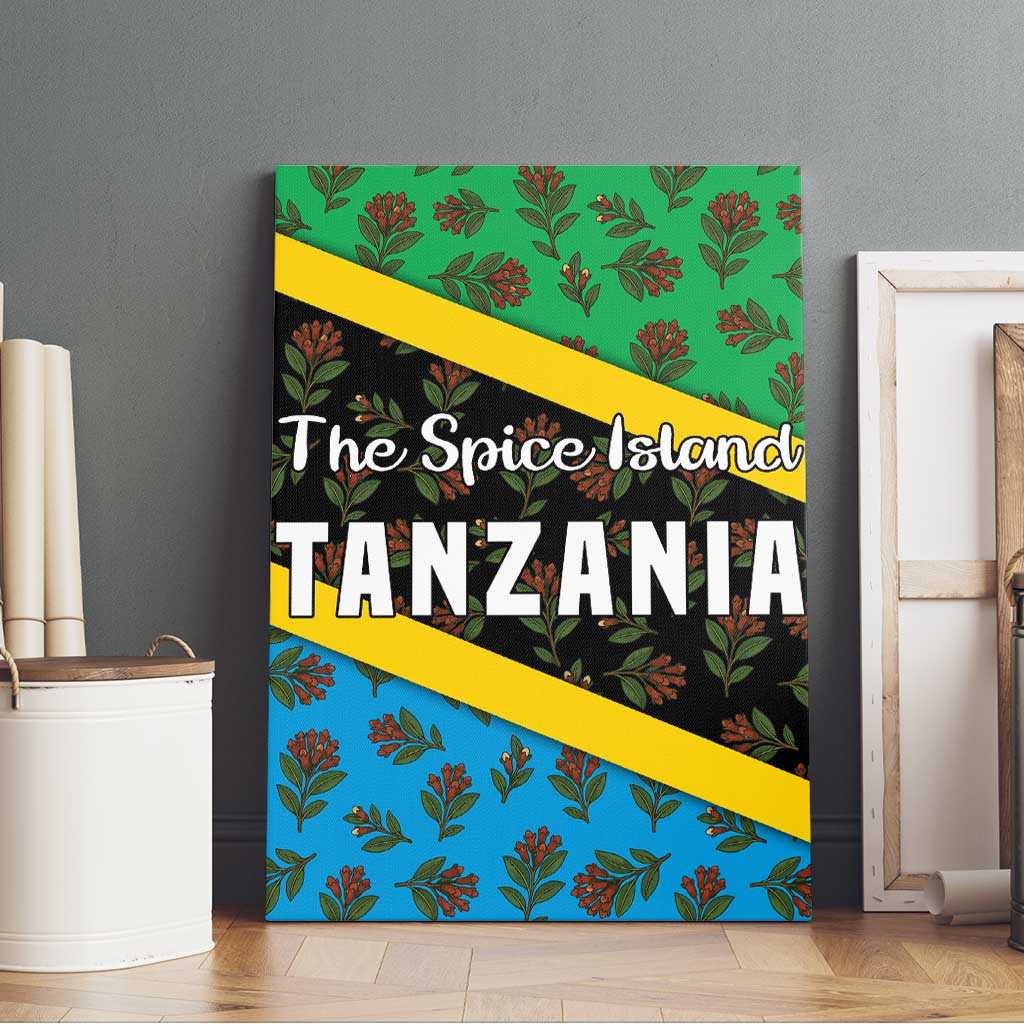 Tanzania Spice Island Canvas Wall Art with Clove Leaf Pattern and National Flag Colors