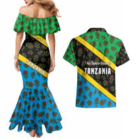 Tanzania Spice Island Couples Matching Mermaid Dress and Hawaiian Shirt with Clove Leaf Pattern and National Flag Colors