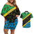Tanzania Spice Island Couples Matching Off Shoulder Short Dress and Hawaiian Shirt with Clove Leaf Pattern and National Flag Colors