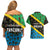 Tanzania Spice Island Couples Matching Off Shoulder Short Dress and Hawaiian Shirt with Clove Leaf Pattern and National Flag Colors