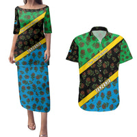 Tanzania Spice Island Couples Matching Puletasi and Hawaiian Shirt with Clove Leaf Pattern and National Flag Colors
