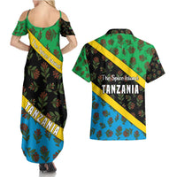 Tanzania Spice Island Couples Matching Summer Maxi Dress and Hawaiian Shirt with Clove Leaf Pattern and National Flag Colors