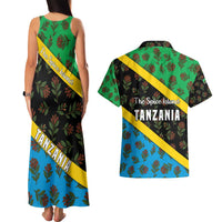 Tanzania Spice Island Couples Matching Tank Maxi Dress and Hawaiian Shirt with Clove Leaf Pattern and National Flag Colors