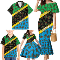 Tanzania Spice Island Family Matching Mermaid Dress and Hawaiian Shirt with Clove Leaf Pattern and National Flag Colors
