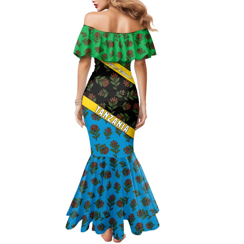Tanzania Spice Island Family Matching Mermaid Dress and Hawaiian Shirt with Clove Leaf Pattern and National Flag Colors