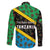 Tanzania Spice Island Family Matching Off The Shoulder Long Sleeve Dress and Hawaiian Shirt with Clove Leaf Pattern and National Flag Colors