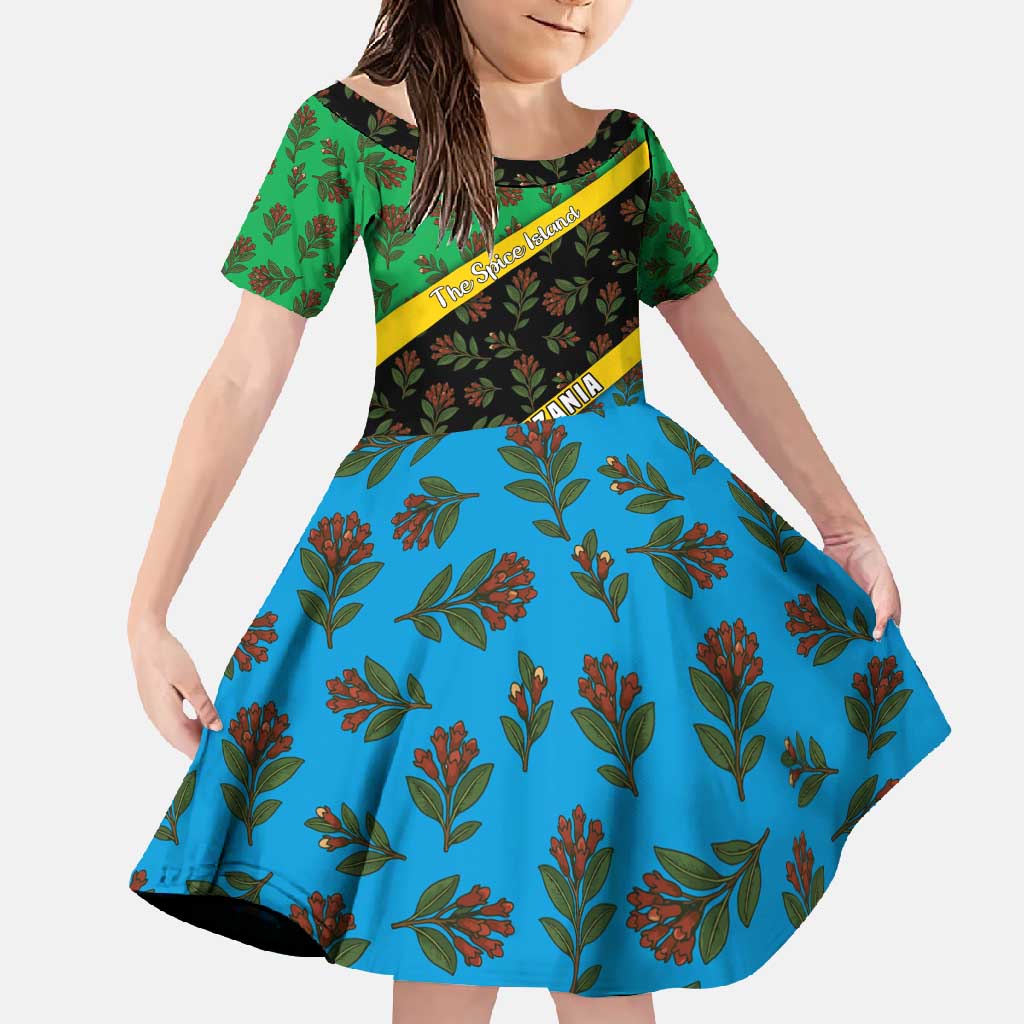 Tanzania Spice Island Family Matching Off Shoulder Maxi Dress and Hawaiian Shirt with Clove Leaf Pattern and National Flag Colors