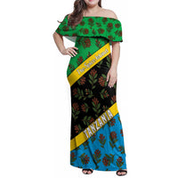 Tanzania Spice Island Family Matching Off Shoulder Maxi Dress and Hawaiian Shirt with Clove Leaf Pattern and National Flag Colors