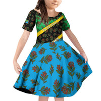 Tanzania Spice Island Family Matching Off Shoulder Short Dress and Hawaiian Shirt with Clove Leaf Pattern and National Flag Colors