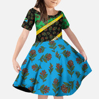 Tanzania Spice Island Family Matching Tank Maxi Dress and Hawaiian Shirt with Clove Leaf Pattern and National Flag Colors