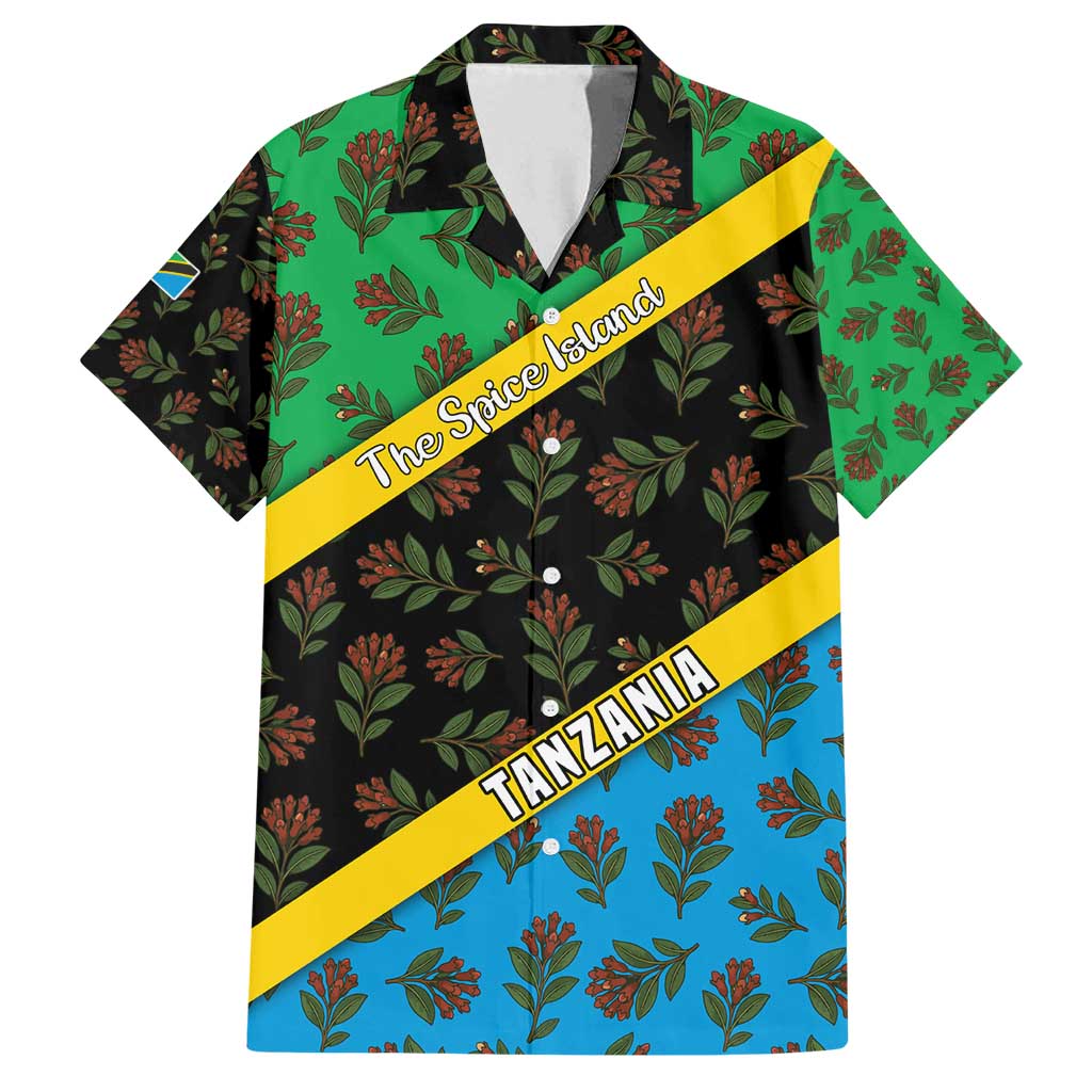 Tanzania Spice Island Family Matching Tank Maxi Dress and Hawaiian Shirt with Clove Leaf Pattern and National Flag Colors