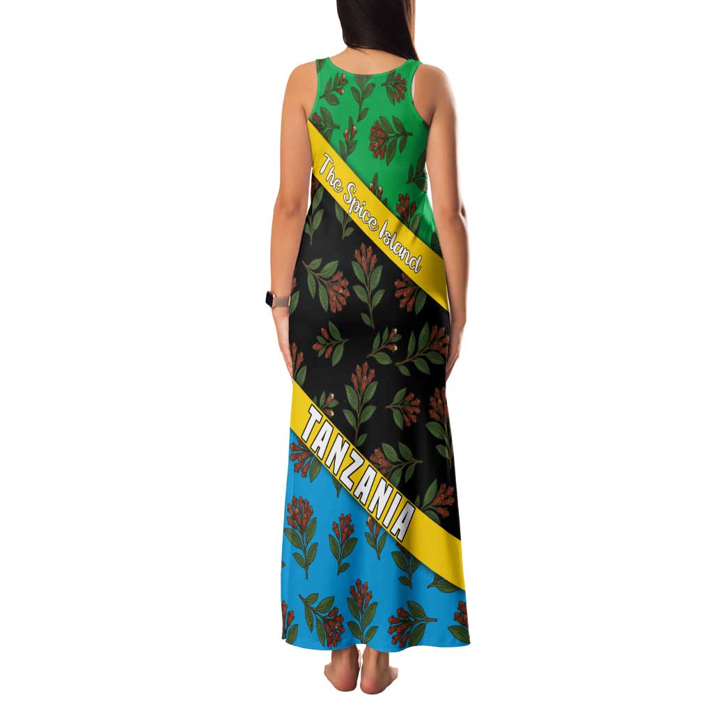 Tanzania Spice Island Family Matching Tank Maxi Dress and Hawaiian Shirt with Clove Leaf Pattern and National Flag Colors