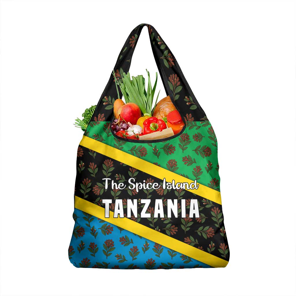 Tanzania Spice Island Grocery Bag with Clove Leaf Pattern and National Flag Colors