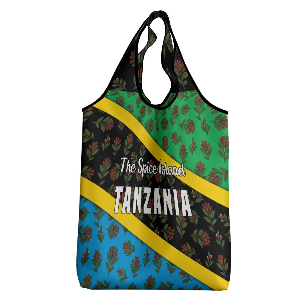 Tanzania Spice Island Grocery Bag with Clove Leaf Pattern and National Flag Colors