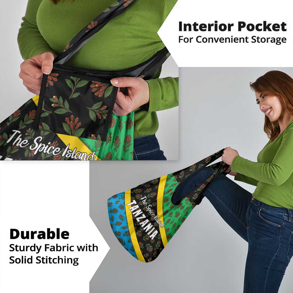 Tanzania Spice Island Grocery Bag with Clove Leaf Pattern and National Flag Colors