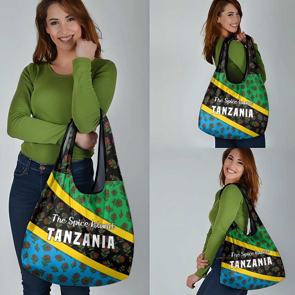 Tanzania Spice Island Grocery Bag with Clove Leaf Pattern and National Flag Colors