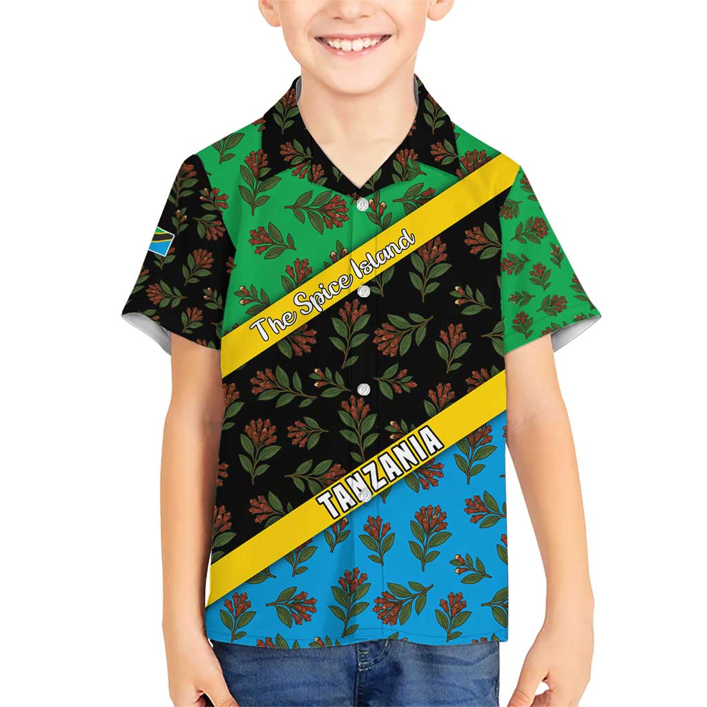 Tanzania Spice Island Hawaiian Shirt with Clove Leaf Pattern and National Flag Colors