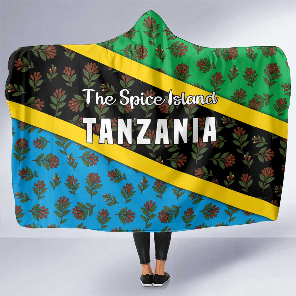 Tanzania Spice Island Hooded Blanket with Clove Leaf Pattern and National Flag Colors